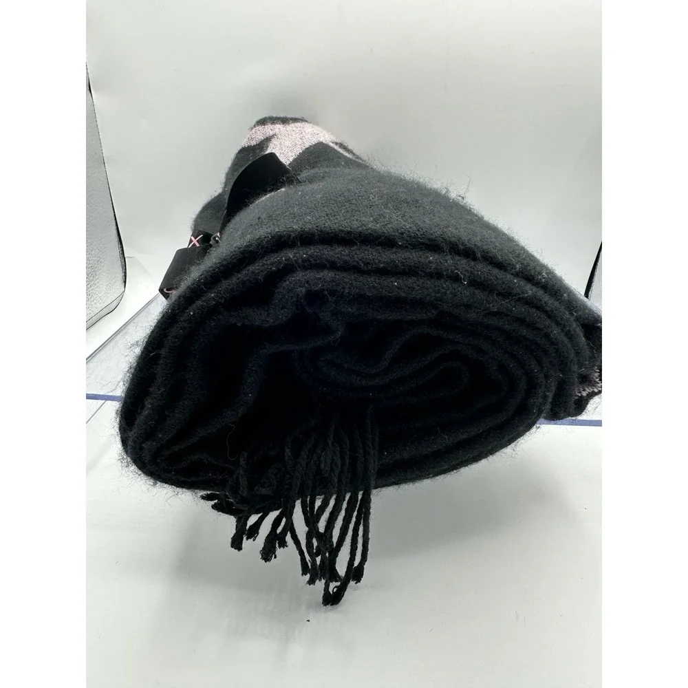 Victoria's Secret Soft Fringe Throw Blanket 50x60 Black Pink Logo NWT